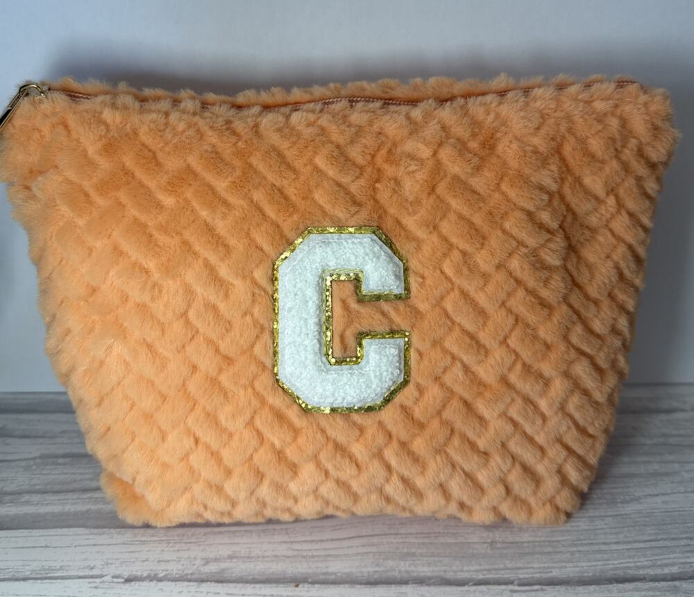 YOOLIFE Personalized Initial Makeup Bag for Women | Orange Letter”C”
